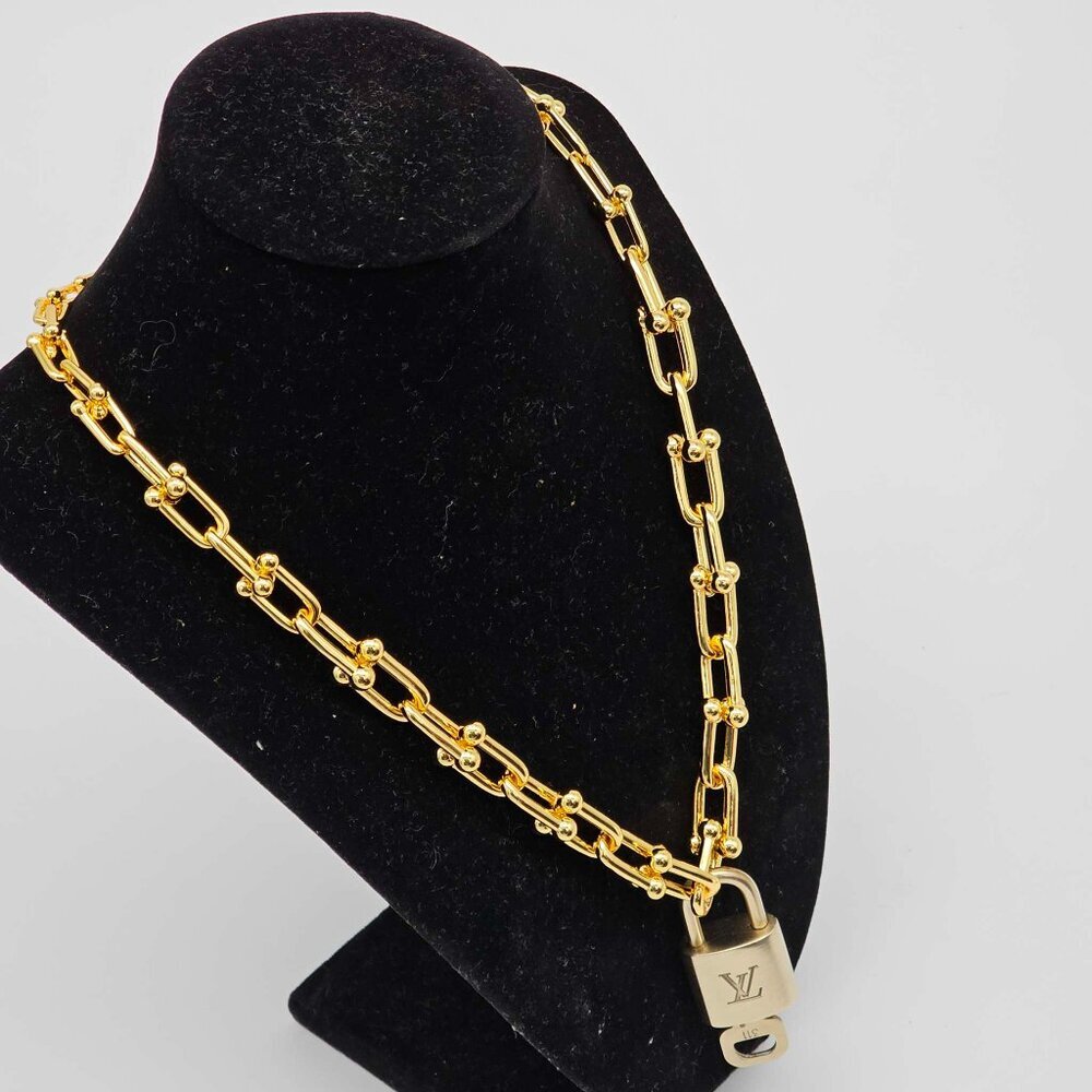 Auth Louis Vuitton Lock & Key w/Unbranded 925 Pure Silver Gold Plated Necklace - Picture 15 of 16
